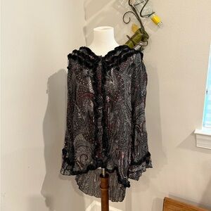 Signature by Larry Levine Woman Black and Red Beaded Paisley Blouse